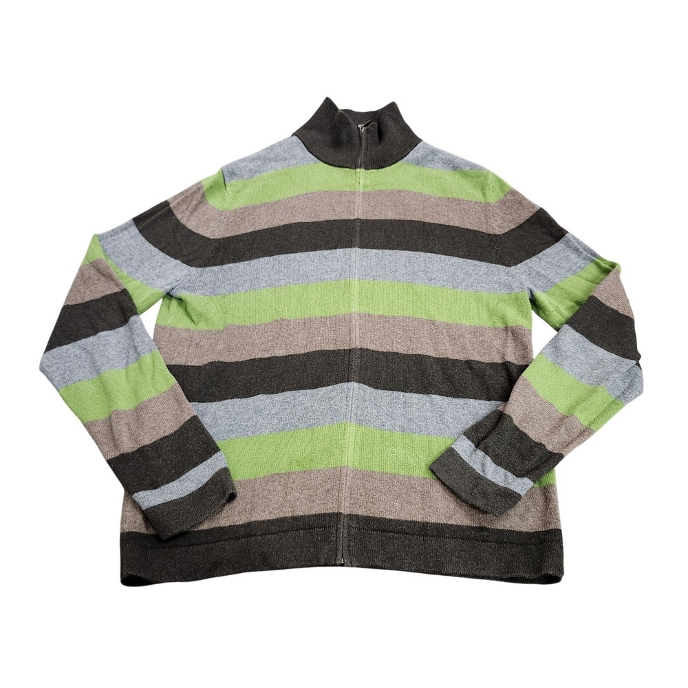 Gap Sweater Mens Medium Multicolor Striped Full Zip Mock Neck Knit Casual
